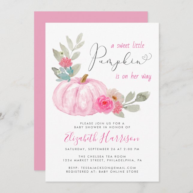 Convite Pequeno Chá de Aquecedora de Pumpkin (Frente/Verso)