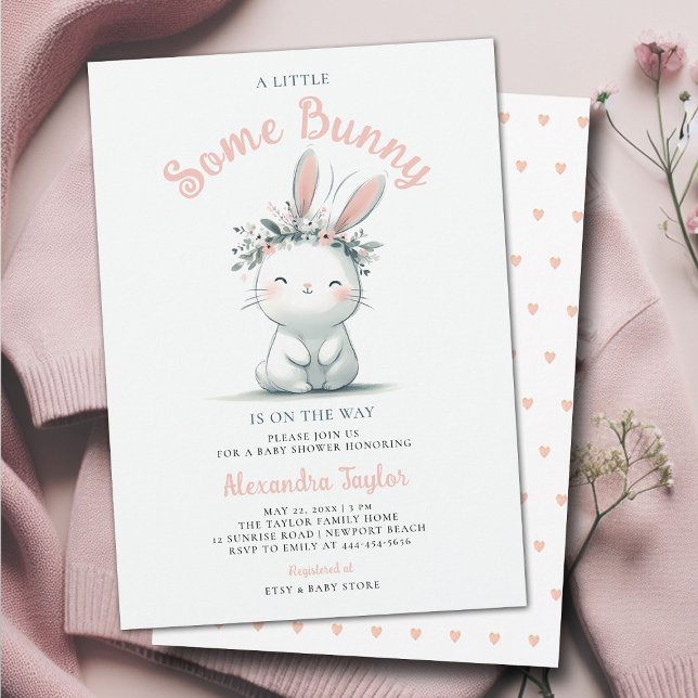 Convite Pequeno Chá De Bebê De Flores Selvagens (a little bunny baby girl shower invitation springtime easter garden picnic wildflowers pink blush)