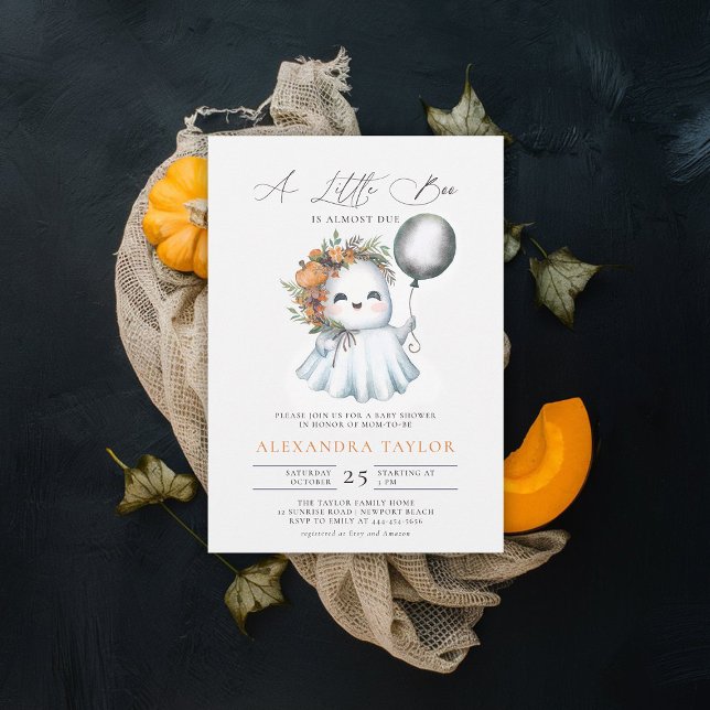 Convite Pequeno Chá de Dia das Bruxas de outubro (baby shower invitation halloween fall little boo ghost watercolor cute adorable character)