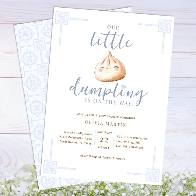 Convite Pequeno Chá de fraldas Azul De Aquarela (Adorable dumpling baby shower Invitation - BLUE)