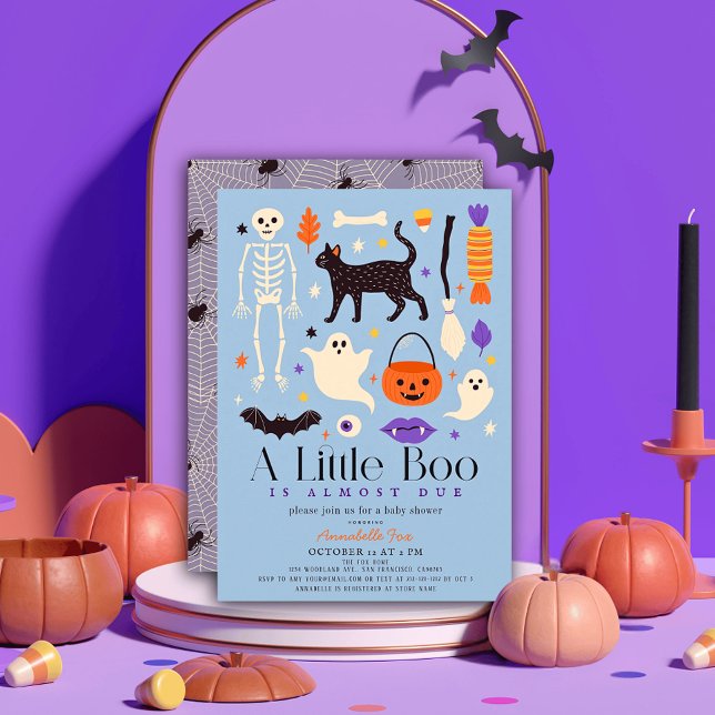 Convite Pequeno Chá de fraldas Boo Halloween Motifs Blue B (Criador carregado)