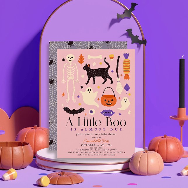 Convite Pequeno Chá de fraldas Boo Halloween Motifs Pink G (Criador carregado)