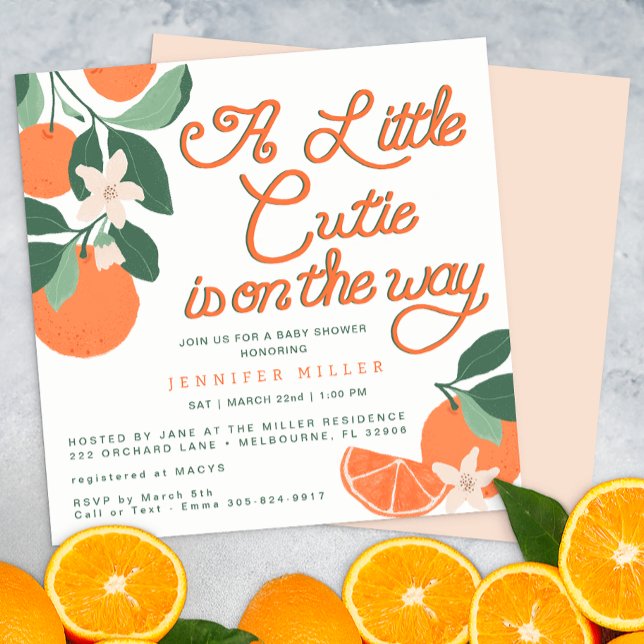 Convite Pequeno Chá de fraldas Botânico de Citros (Cute Citrus Baby Shower Invite)