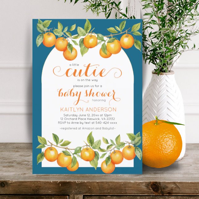 Convite Pequeno Chá de fraldas Citrus Orange Clementine (Little Cutie Citrus Orange Clementine Baby Shower Invitation)
