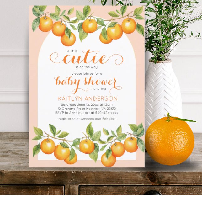 Convite Pequeno Chá de fraldas Citrus Orange Clementine (Little Cutie Citrus Orange Clementine Baby Shower Invitation)