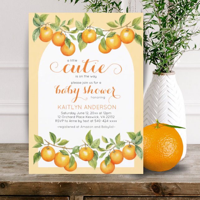 Convite Pequeno Chá de fraldas Citrus Orange Clementine (Little Cutie Citrus Orange Clementine Baby Shower Invitation)