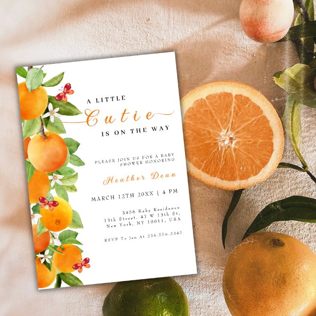 Convite Pequeno Chá de fraldas Citrus Orange Clementine (Little Cutie Citrus Orange Clementine Baby Shower Invitation)