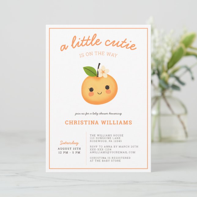 Convite Pequeno Chá de fraldas Cutie (Em pé/Frente)