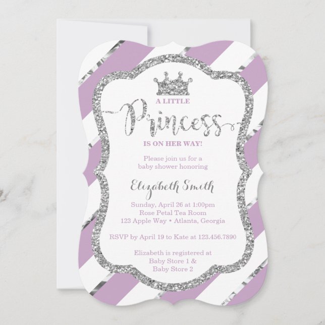 Convite Pequeno Chá de fraldas da Princesa Convide, Faux G (Frente)