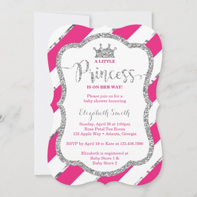 Convite Pequeno Chá de fraldas da Princesa Convide, Faux G (Frente)