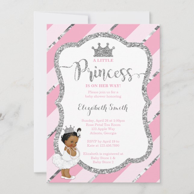 Convite Pequeno Chá de fraldas da Princesa Convide, Faux G (Frente)