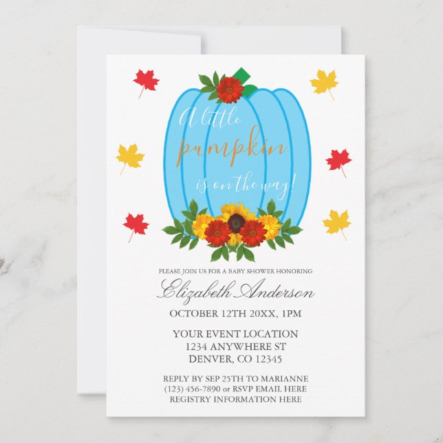 Convite Pequeno Chá de fraldas de Abate de Abóbora (Frente)