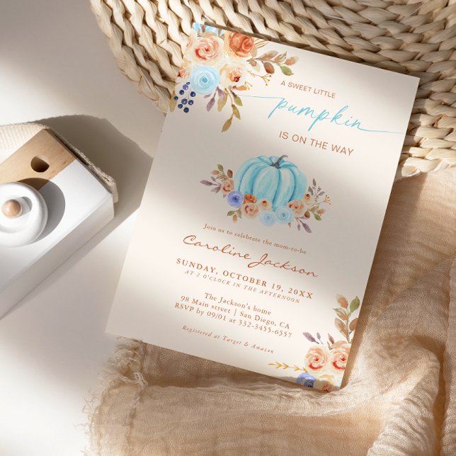 Convite Pequeno Chá de fraldas de Abóbora Blue Boy (Criador carregado)