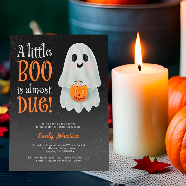 Convite Pequeno chá de fraldas de abóbora-fantasma (Little boo ghost pumpkin Halloween baby shower Invitation on gray)