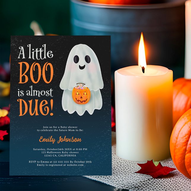 Convite Pequeno chá de fraldas de abóbora-fantasma (Little boo ghost pumpkin Halloween baby shower Invitation on blue)