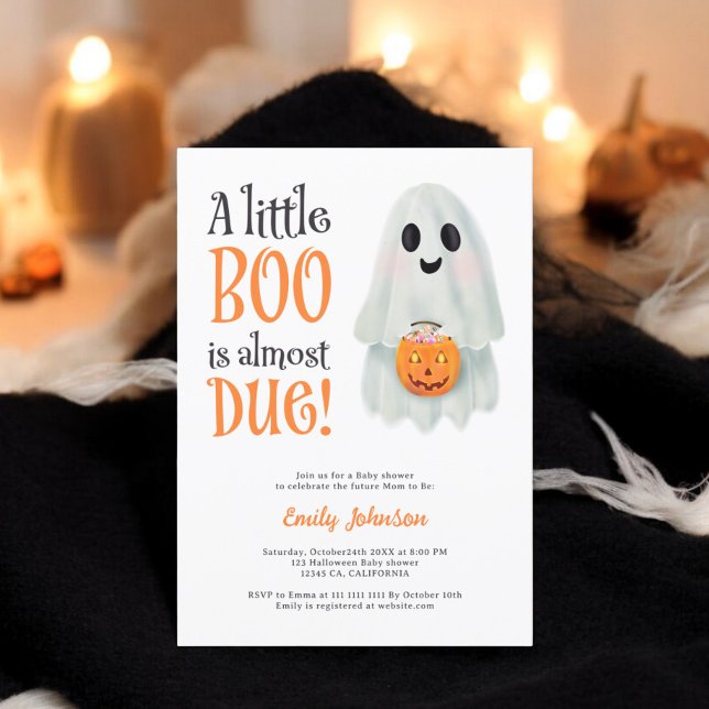 Convite Pequeno chá de fraldas de abóbora-fantasma (Little boo ghost pumpkin Halloween baby shower Invitation)