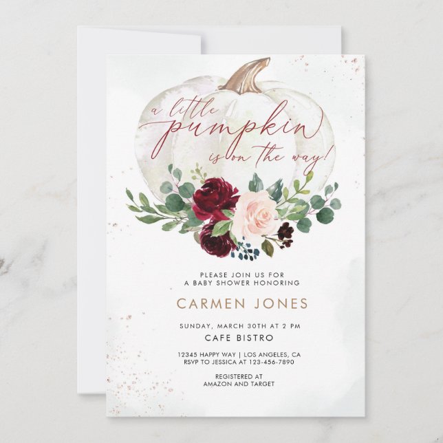 Convite Pequeno Chá de fraldas de Abóbora Queda Floral (Frente)