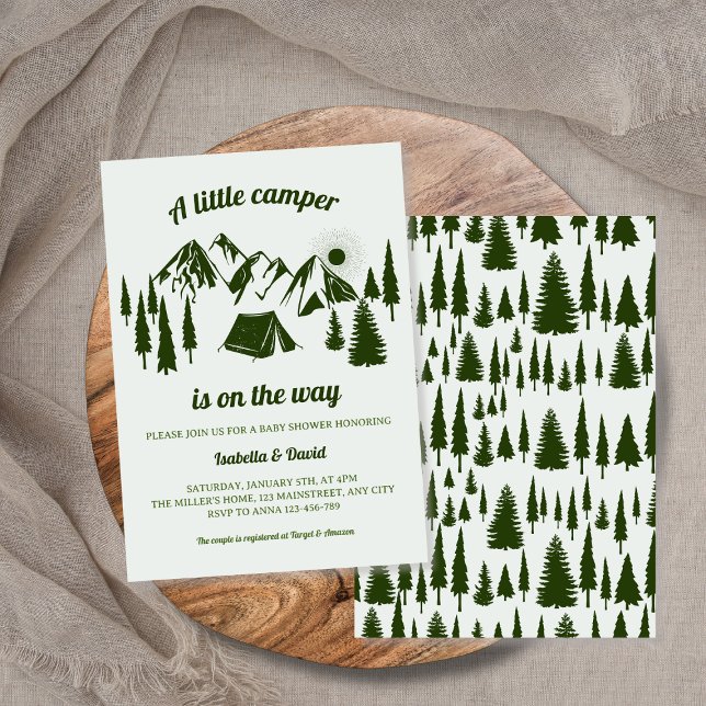 Convite Pequeno Chá de fraldas de acampamento em Campos (Little Camper Woodland Camping Baby Shower Invitation)