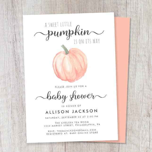 Convite Pequeno Chá de fraldas de Aquarela (Celebrate the upcoming arrival of your autumn baby with a pumpkin-themed baby shower)