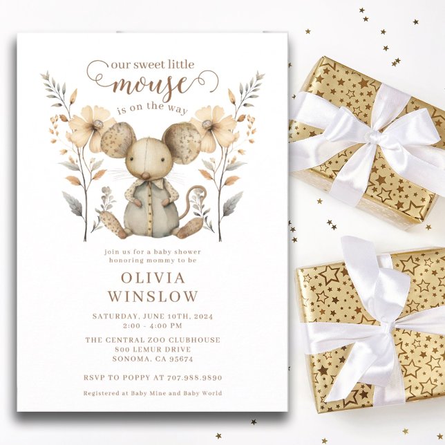 Convite Pequeno Chá de fraldas de Aquarela do Rato (Criador carregado)