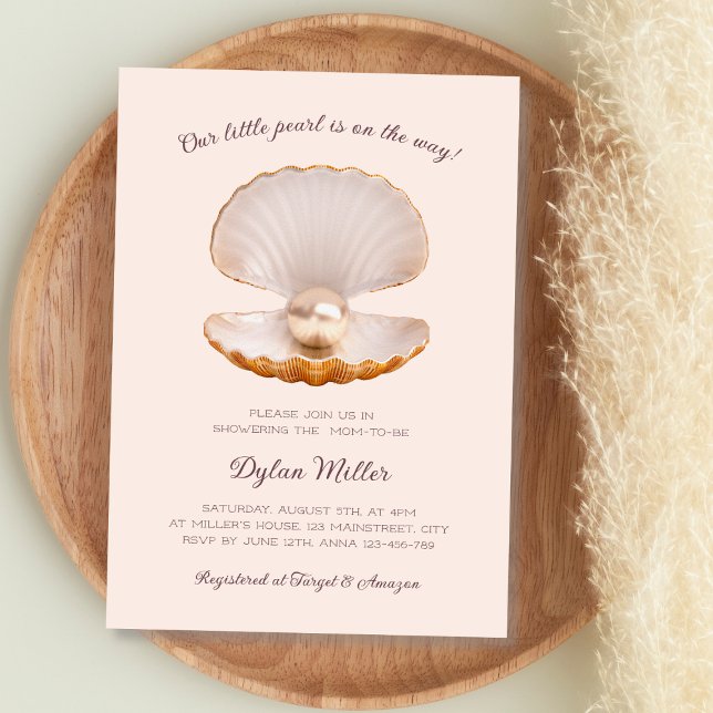Convite Pequeno Chá de fraldas de Beashell Beach (Little Pearl Seashell Beach Girl Baby Shower Invitation)