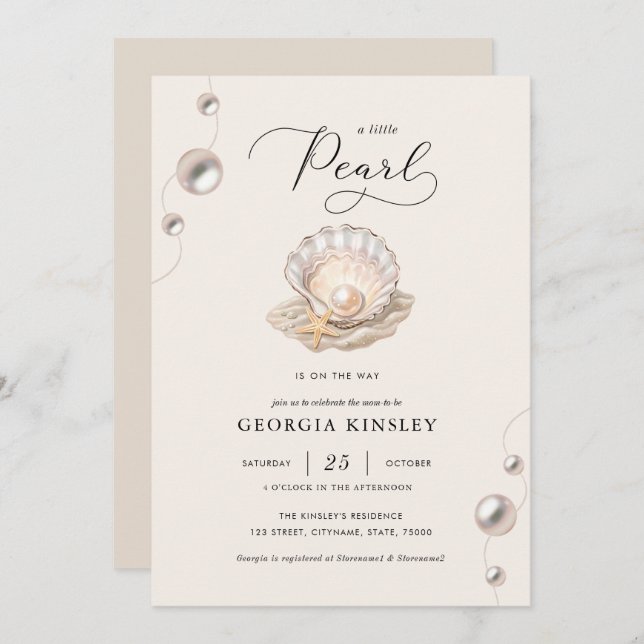 Convite Pequeno Chá de fraldas de Beashell de Praia do Oce (Frente/Verso)