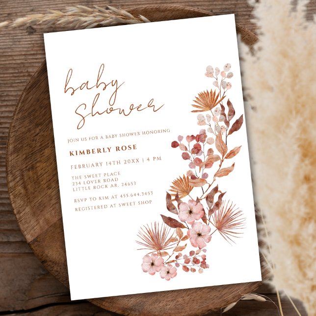 Convite Pequeno Chá de fraldas de Boho Terracotta (Little Wildflower Boho Terracotta Baby Shower Invitation)