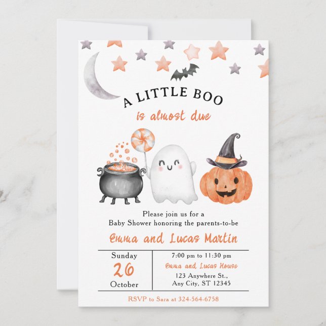 Convite Pequeno Chá de fraldas de Boo Halloween - Fantasma (Frente)