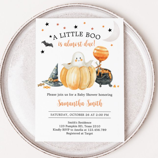 Convite Pequeno Chá de fraldas de Boo Pumpkin Halloween (Pumpkin Halloween Baby Shower Invitation)