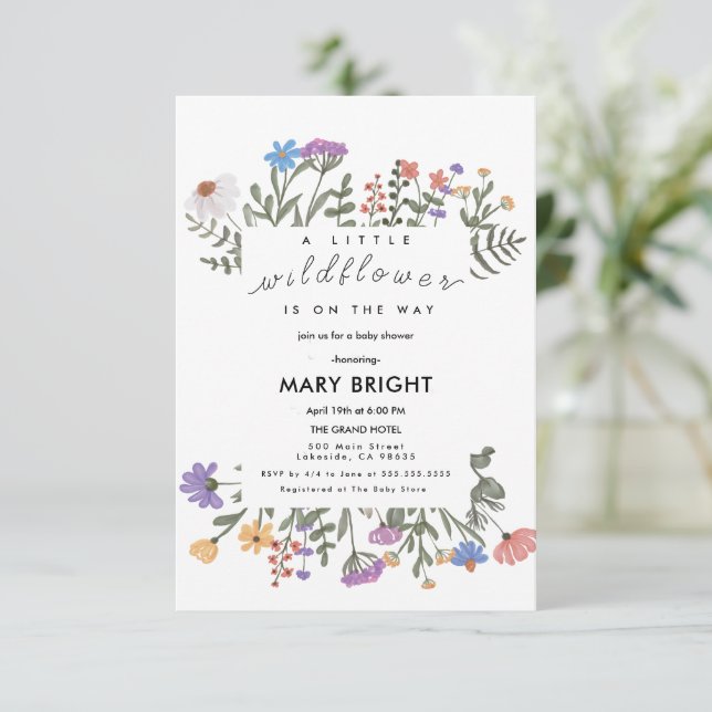 Convite Pequeno Chá de fraldas de Campo de Tema Wldflower (Em pé/Frente)