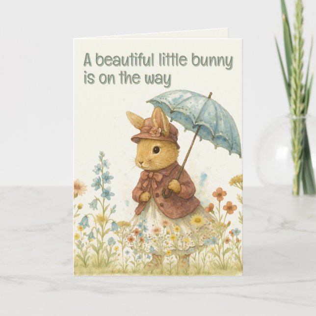 Convite Pequeno Chá de fraldas de Coelho para Garota (Frente)