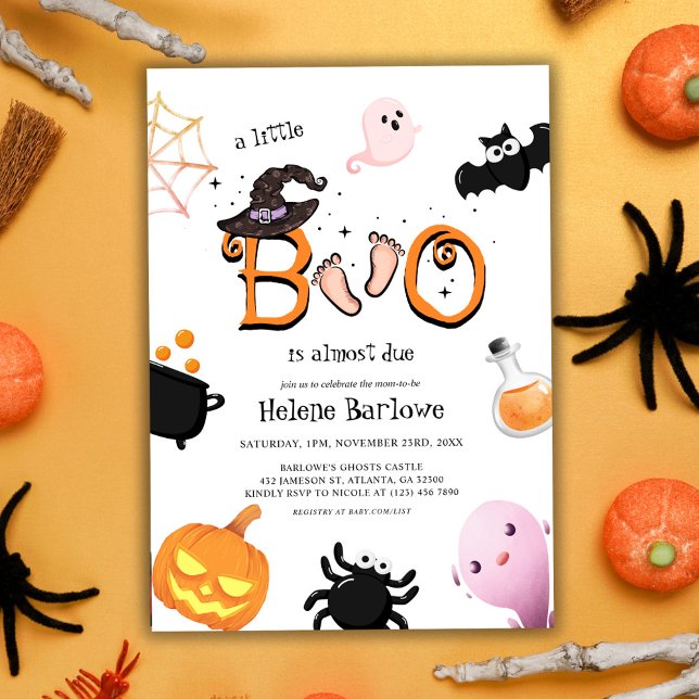 Convite Pequeno Chá de fraldas de Dia das Bruxas (Little Boo Cute Halloween Baby Shower Invitation)