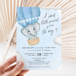 Convite Pequeno Chá de fraldas de Elefante Azul de Amendoi<br><div class="desc">Este belo convite apresenta um design de elefante de aquarela com um cabeçalho de script de rico. Personalize o texto usando o formulário modelo.</div>