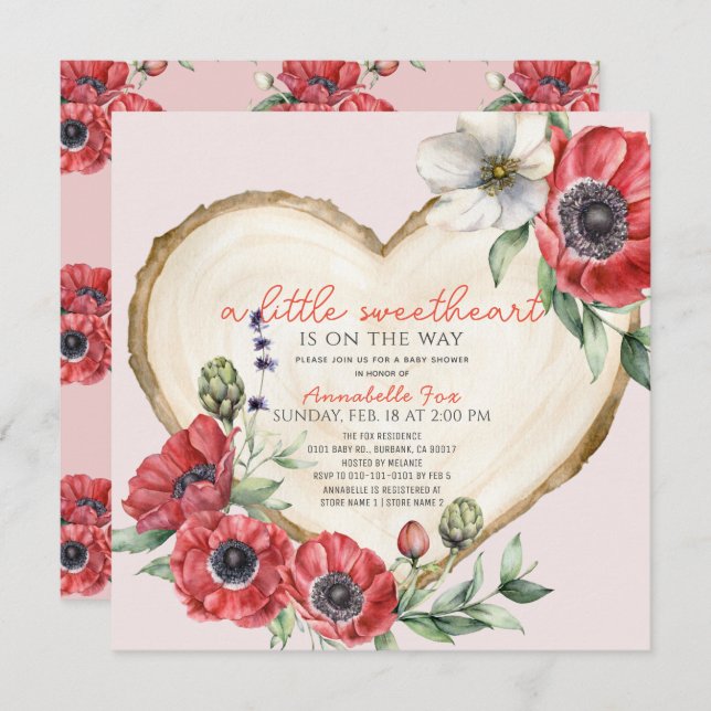 Convite Pequeno Chá de fraldas de Fatia de Madeira do Cora (Frente/Verso)