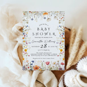 Convite Pequeno Chá de fraldas de Flor Selvagem Brilhante