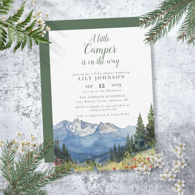 Convite Pequeno Chá de fraldas de Flor Selvagem de Camper  (Little Camper Mountain Wildflower Baby Shower Invitation)