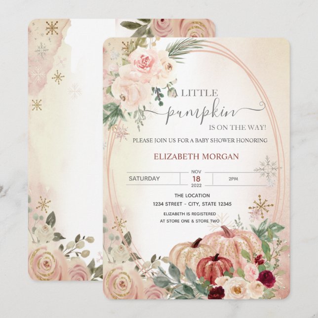 Convite Pequeno Chá de fraldas de Flores de Boho com Quadr (Frente/Verso)