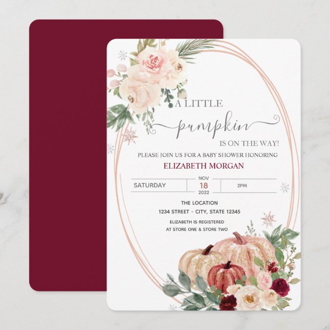 Convite Pequeno Chá de fraldas de Flores de Frame de Abóbo (Frente/Verso)