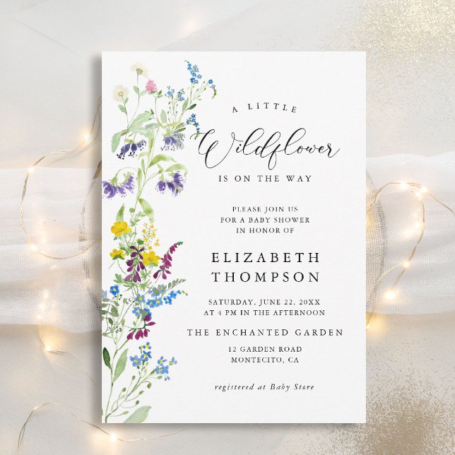 Convite Pequeno Chá de fraldas de Garden Chic Girl (wildflowers baby shower invitation little garden elegant watercolor modern calligraphy backyard)