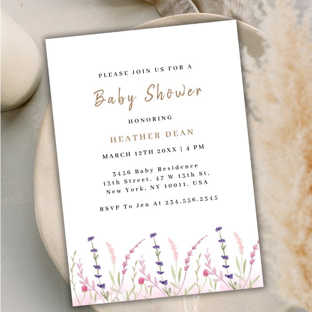 Convite Pequeno Chá de fraldas de Jardim Florestal Minimal (Minimalist Little Wildflower Garden Baby Shower Invitation)