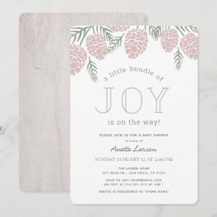 Convite Pequeno Chá de fraldas de Joy Pine Cone Rosa