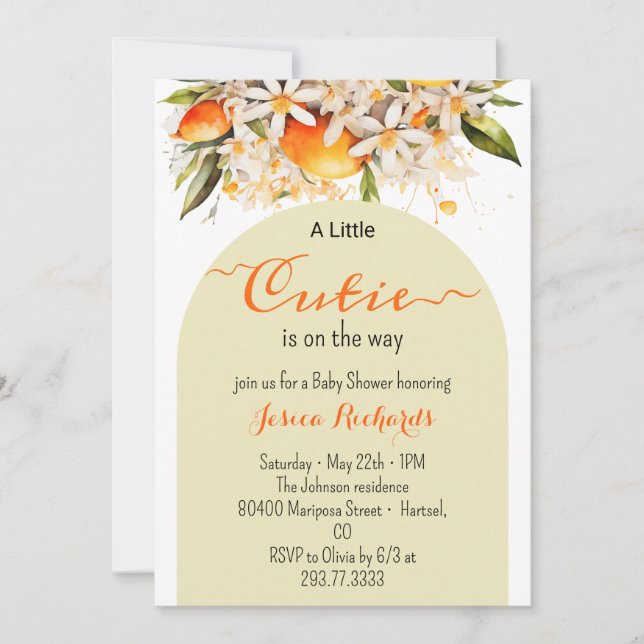 Convite Pequeno Chá de fraldas de Laranja Cutie Citrus Tan (Frente)