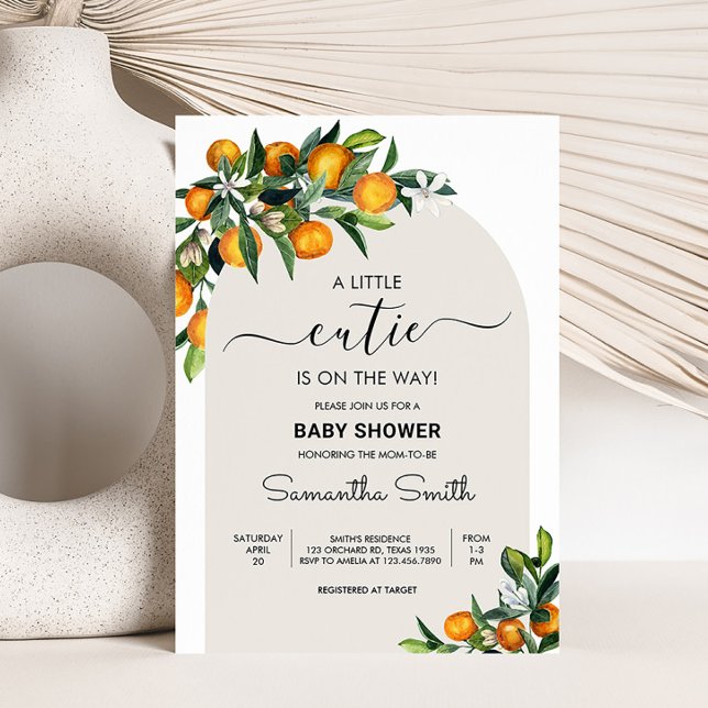 Convite Pequeno Chá de fraldas de laranja de Citrus (Gender Neutral Citrus Baby Shower Invitation)