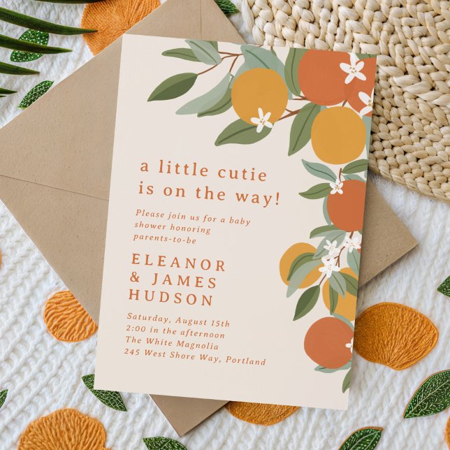 Convite Pequeno Chá de fraldas de laranja de Citrus (citrus little cutie baby shower invitation)