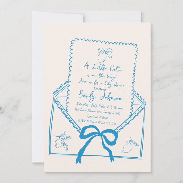 Convite Pequeno Chá de fraldas De Limão Desenhado À Mão (Frente)