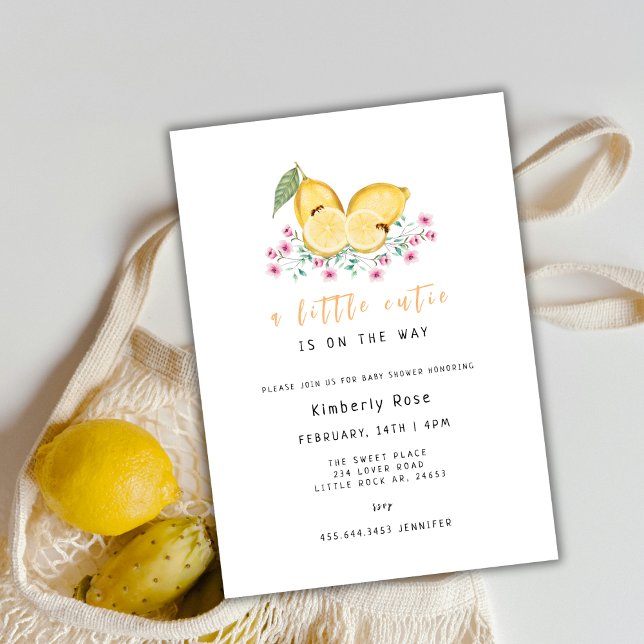 Convite Pequeno Chá de fraldas de limão-limão (Little Cutie Lemon Citrus Baby Shower Invitation)