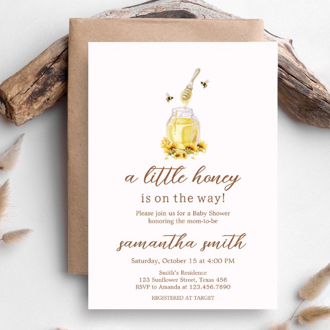 Convite Pequeno Chá de fraldas de mel (A Little Honey is on the way Baby Shower Invitation)