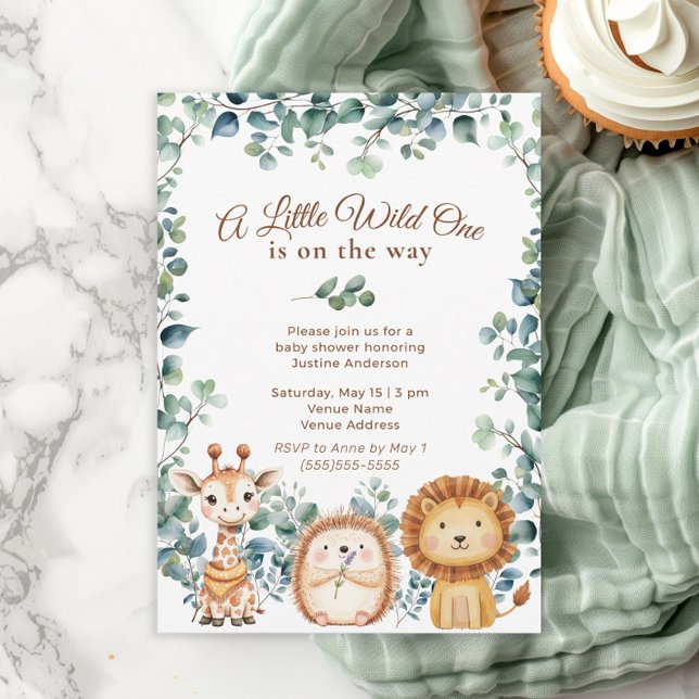 Convite Pequeno Chá de fraldas de Menino de Um Animal Selv (Little wild one baby shower invitation)