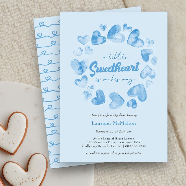 Convite Pequeno Chá de fraldas de Namorados Azul Sweethear (Little Sweetheart is on his Way Baby Shower Invitation)