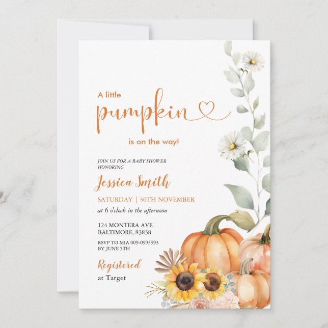 Convite Pequeno Chá de fraldas de outono de Abóbora (Frente)